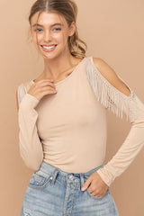 Cold Shoulder Rhinestone Fringe Bodysuit king-general-store-5710.myshopify.com