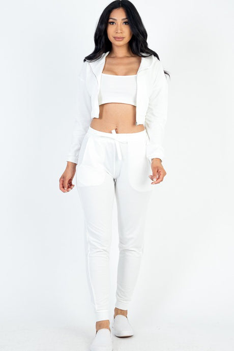 Cropped Cami with Zip-up Jacket and Joggers Set king-general-store-5710.myshopify.com