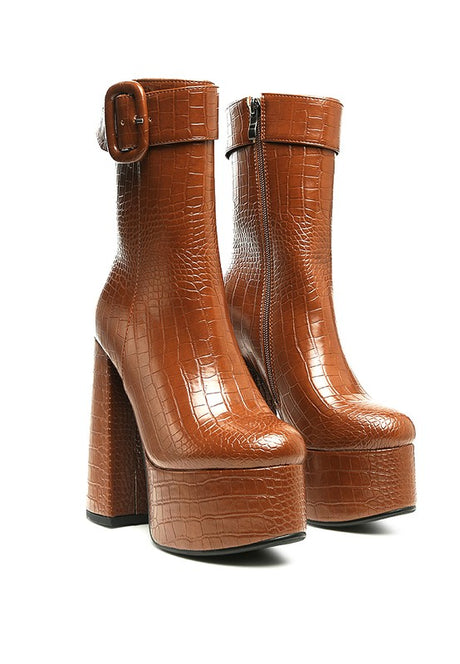 Bumpy Croc High Block Heeled Chunky Ankle Boots king-general-store-5710.myshopify.com