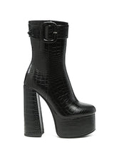 Bumpy Croc High Block Heeled Chunky Ankle Boots king-general-store-5710.myshopify.com