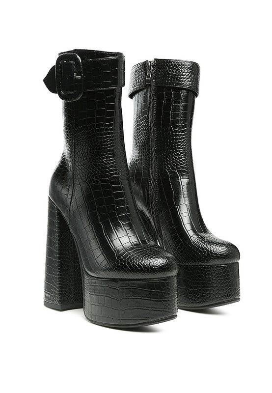 Bumpy Croc High Block Heeled Chunky Ankle Boots king-general-store-5710.myshopify.com