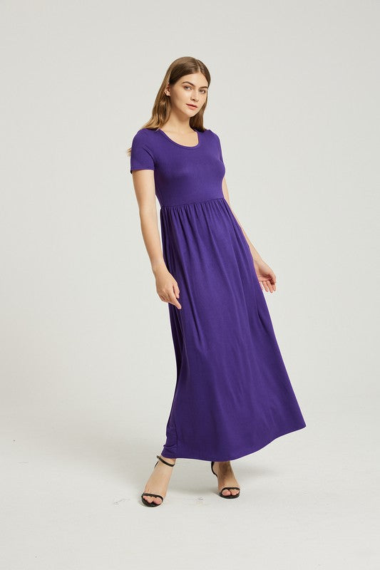 Deep Purple Summer Casual Maxi Dress With Pocket