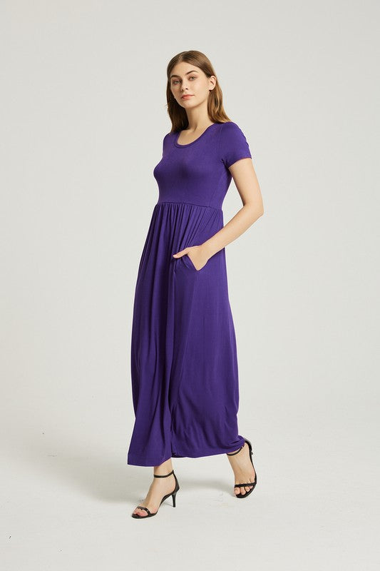 Deep Purple Summer Casual Maxi Dress With Pocket