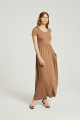 Taupe Summer Casual Maxi Dress With Pocket