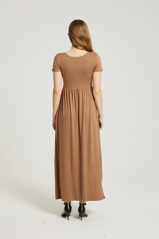 Taupe Summer Casual Maxi Dress With Pocket