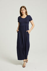 Navy Summer Casual Maxi Dress With Pocket