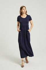 Navy Summer Casual Maxi Dress With Pocket