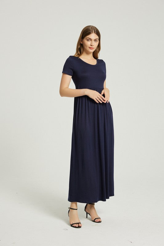 Navy Summer Casual Maxi Dress With Pocket