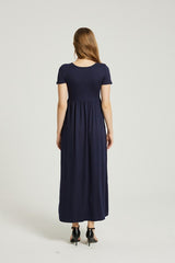 Navy Summer Casual Maxi Dress With Pocket