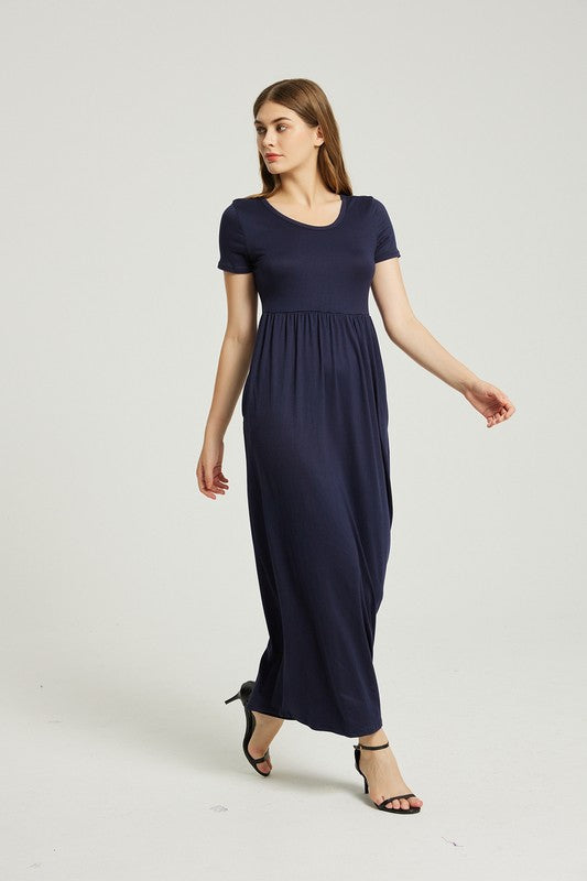 Navy Summer Casual Maxi Dress With Pocket