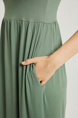 Sage Summer Casual Maxi Dress With Pocket