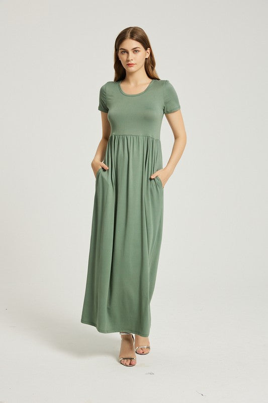 Sage Summer Casual Maxi Dress With Pocket