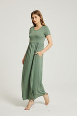 Sage Summer Casual Maxi Dress With Pocket