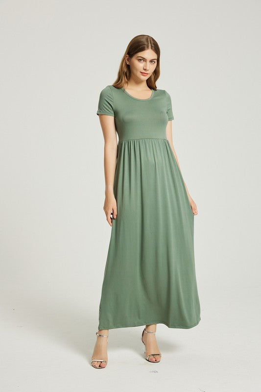 Sage Summer Casual Maxi Dress With Pocket