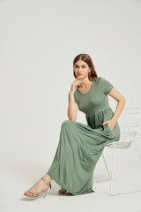 Sage Summer Casual Maxi Dress With Pocket