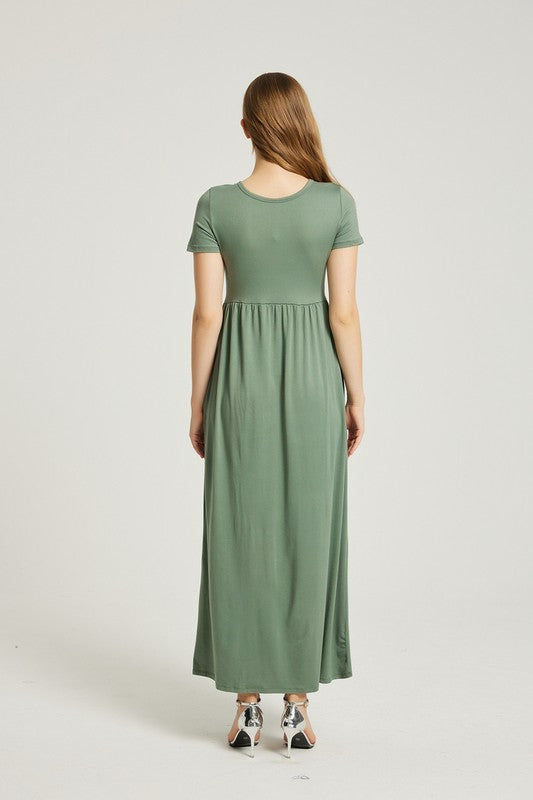 Sage Summer Casual Maxi Dress With Pocket