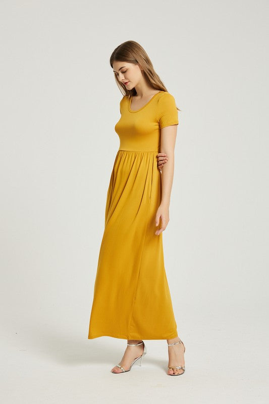 Mustard Summer Casual Maxi Dress With Pocket