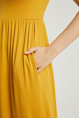Mustard Summer Casual Maxi Dress With Pocket