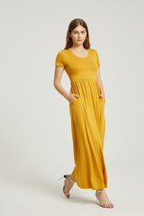 Mustard Summer Casual Maxi Dress With Pocket