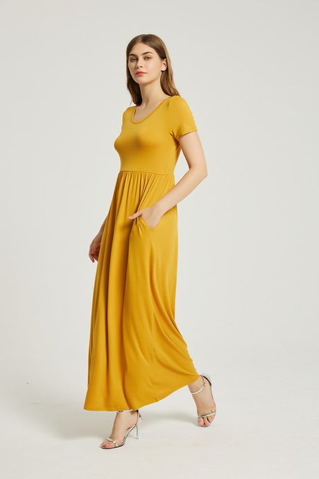 Mustard Summer Casual Maxi Dress With Pocket
