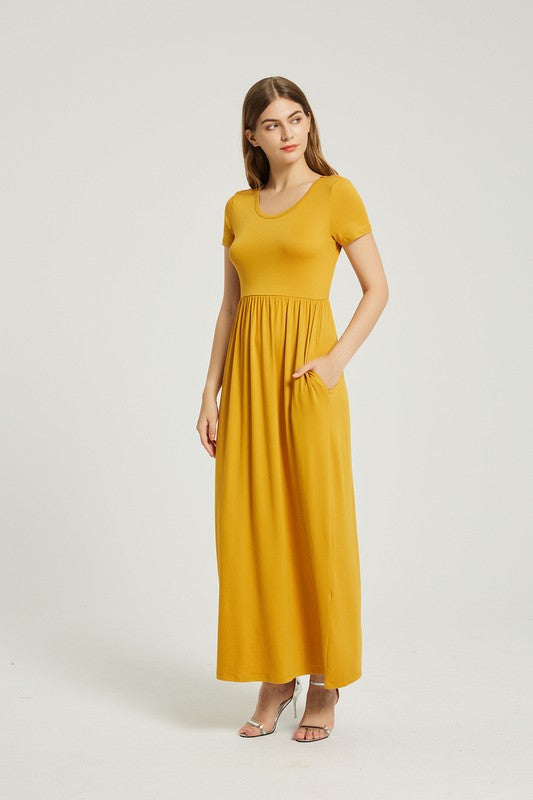 Mustard Summer Casual Maxi Dress With Pocket