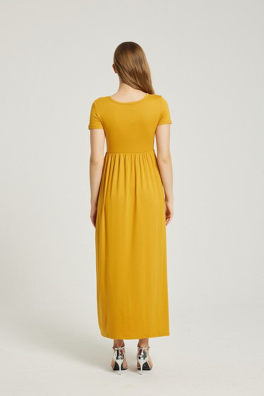 Mustard Summer Casual Maxi Dress With Pocket