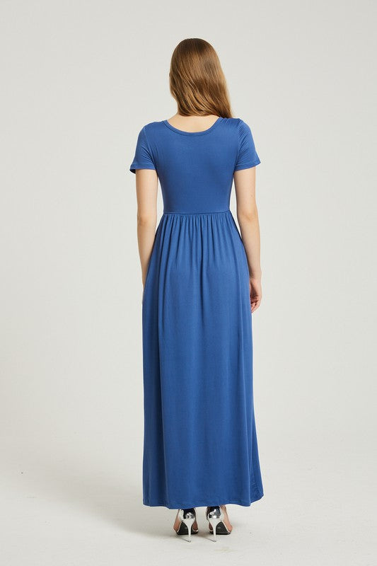 Denim Summer Casual Maxi Dress With Pocket