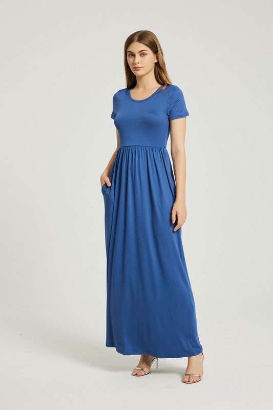 Denim Summer Casual Maxi Dress With Pocket