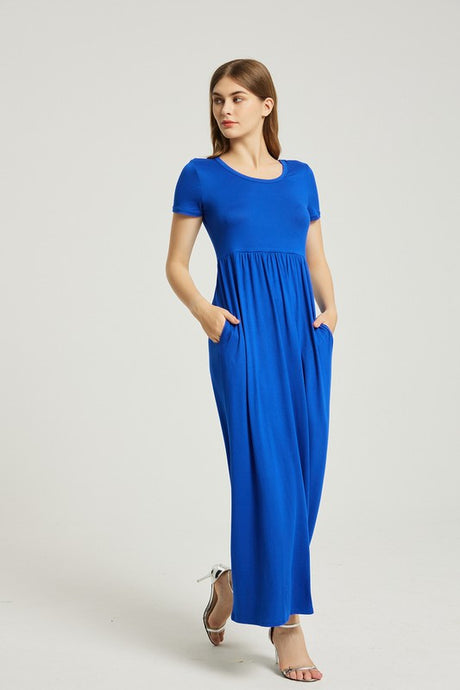 Royal Blue Summer Casual Maxi Dress With Pockets