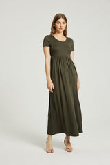 Olive Summer Casual Maxi Dress With Pocket