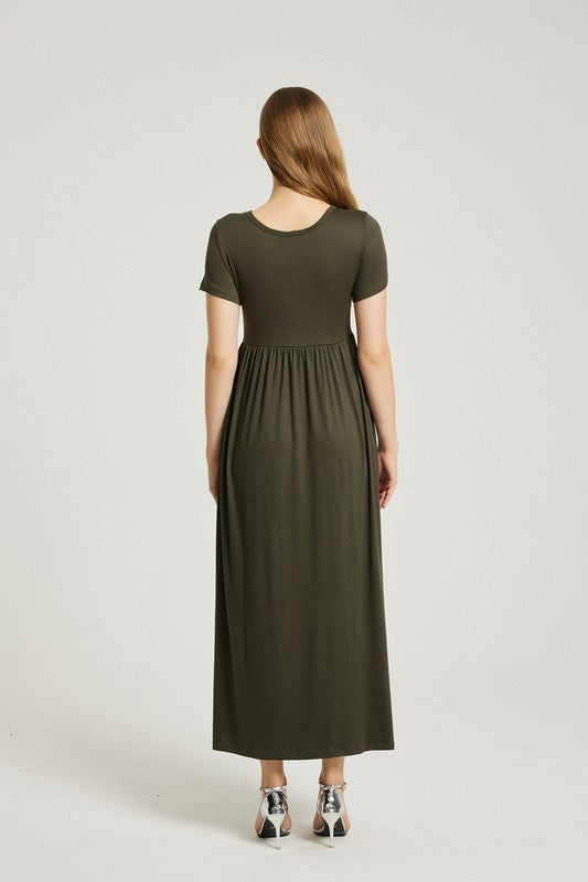 Olive Summer Casual Maxi Dress With Pocket