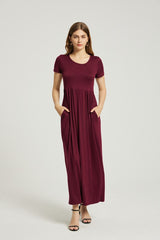 Wine Summer Casual Maxi Dress With Pocket