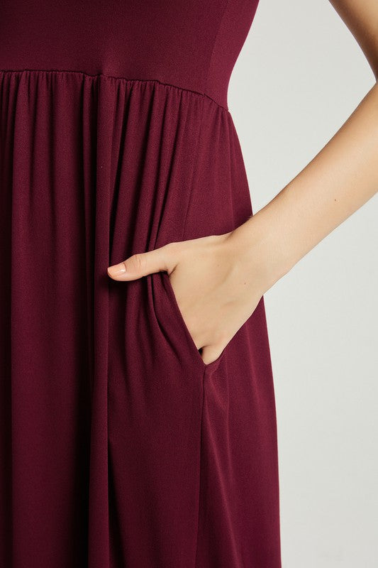 Wine Summer Casual Maxi Dress With Pocket