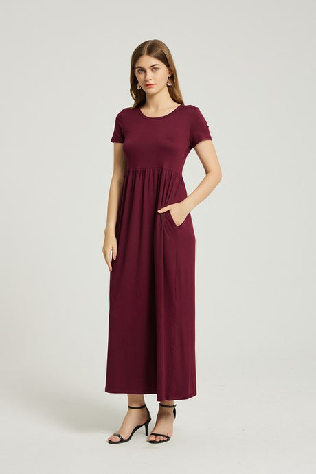 Wine Summer Casual Maxi Dress With Pocket