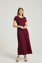 Wine Summer Casual Maxi Dress With Pocket