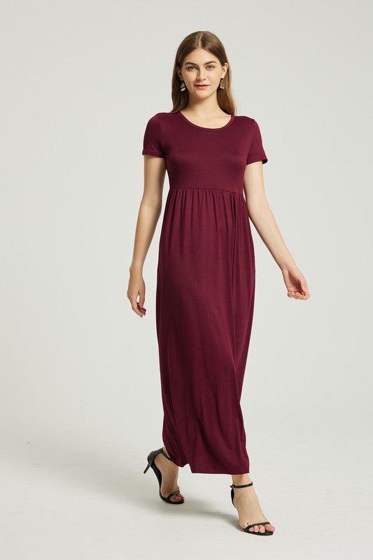 Wine Summer Casual Maxi Dress With Pocket