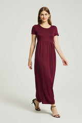 Wine Summer Casual Maxi Dress With Pocket