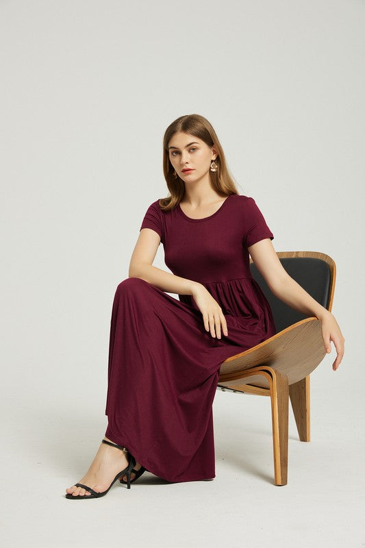 Wine Summer Casual Maxi Dress With Pocket