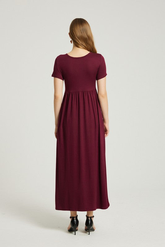 Wine Summer Casual Maxi Dress With Pocket