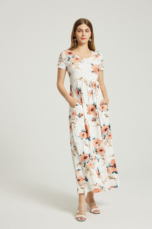 Womens Summer Casual Floral Maxi Dress With Pocket
