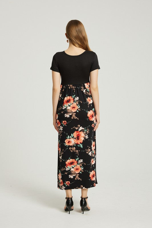 Womens Summer Casual Floral Maxi Dress With Pocket