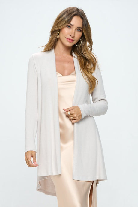 Oyster Brushed Knit Draped Cardigan with Cashmere Feel