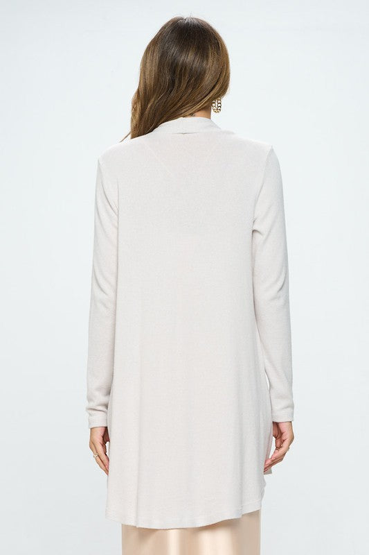 Oyster Brushed Knit Draped Cardigan with Cashmere Feel