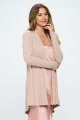 Tan Brushed Knit Draped Cardigan with Cashmere Feel