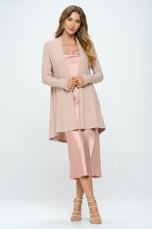 Tan Brushed Knit Draped Cardigan with Cashmere Feel