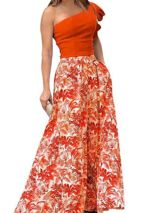 One Shoulder Mid Sleeve Maxi Skirt Set king-general-store-5710.myshopify.com