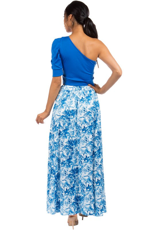 One Shoulder Mid Sleeve Maxi Skirt Set king-general-store-5710.myshopify.com