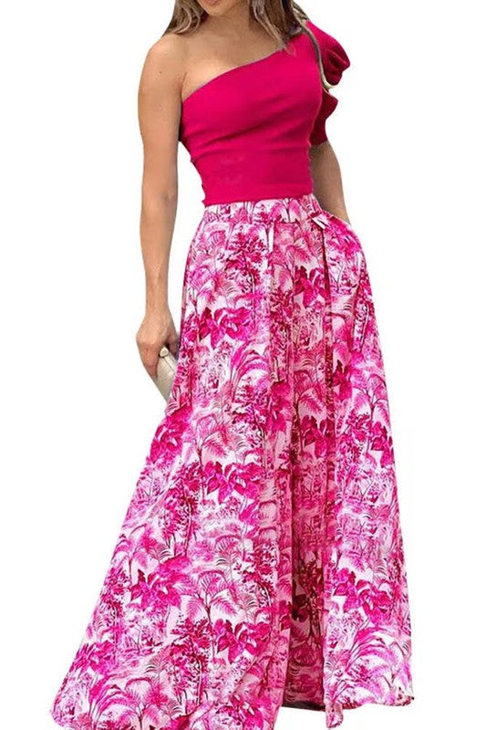 One Shoulder Mid Sleeve Maxi Skirt Set king-general-store-5710.myshopify.com