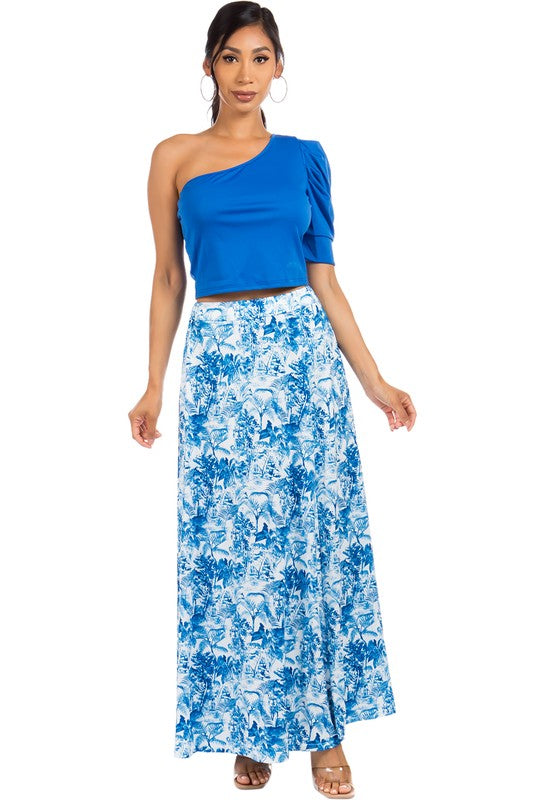 One Shoulder Mid Sleeve Maxi Skirt Set king-general-store-5710.myshopify.com