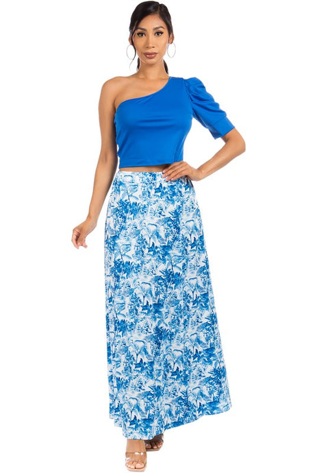 One Shoulder Mid Sleeve Maxi Skirt Set king-general-store-5710.myshopify.com